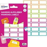 Címke, műanyag, iskolai, 31x15 mm, kézzel írható, AVERY ZWECKFORM, színes, 48 címke/csomag